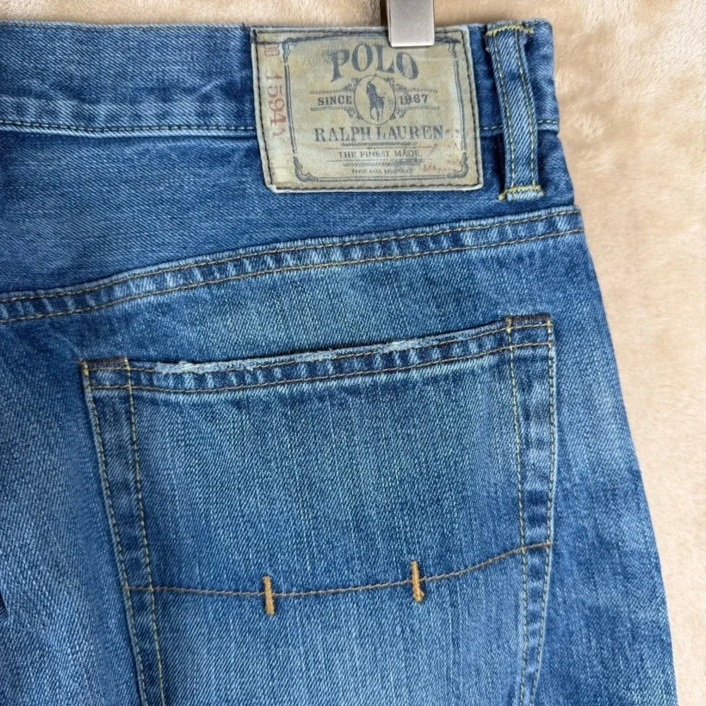 Polo Ralph Lauren Vintage 67 Mens Straight Leg Blue Denim Jeans 32x32 Raw Hem